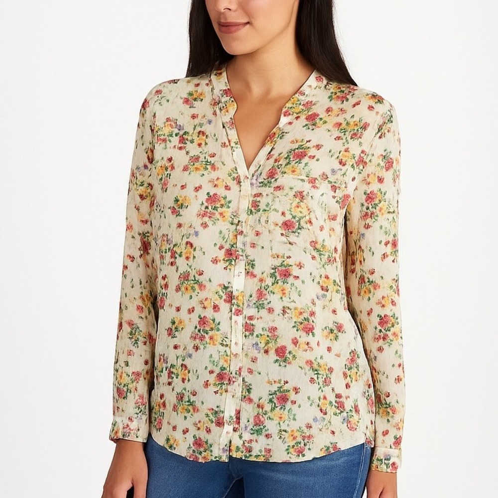 KUT from the Kloth Chiffon Floral Blouse Long Sleeve Button Front Top Medium